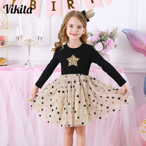 Robe princesse à manches longues pour petite fille, vêtements de fête avec étoile à paillettes, pour enfant, pour automne et hiver ► Photo 1/6