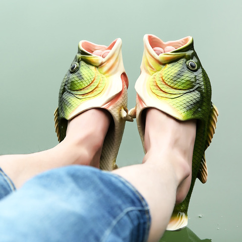 Unisexe plage pantoufles hommes grande taille 33-47 famille drôle poisson pantoufles garçons chaussures d'été 2022 piste chaussures homme diapositives ► Photo 1/6