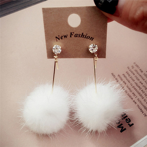 Boucles d'oreilles en Faux lapin et fourrure, mignon, doux, pompon, goutte longue, bijoux, pour dames et filles, 1 paire ► Photo 1/6