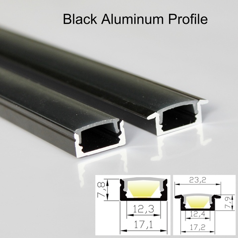 10m (20 pièces) un lot, 0.5m par pièce, profilé en aluminium noir pour bande lumineuse led avec couvercle noir/laiteux/transparent ► Photo 1/4