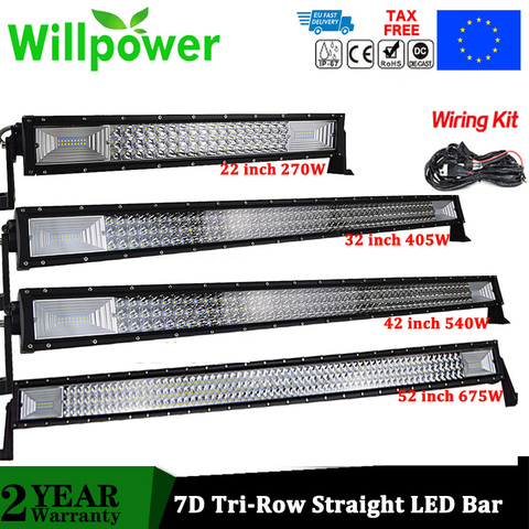 Will-Bar lumineuse de travail LED barres, droite pour conduite sur trois rangées, pour voiture tout terrain, pour camion 4x4 ATV RZR, 22 