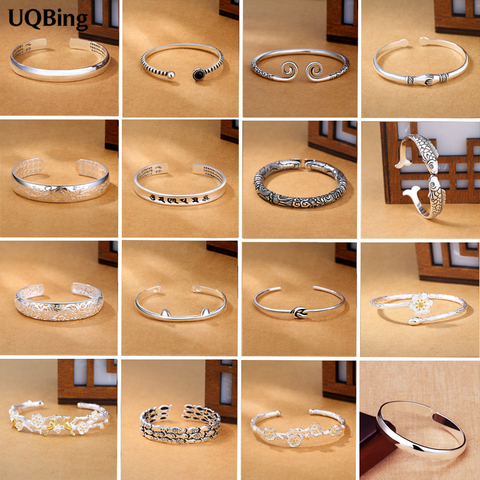 Livraison directe Vintage 925 en argent Sterling poisson/oiseau/fleur/chat/main ouverte femmes Bracelets et Bracelets bijoux ► Photo 1/6