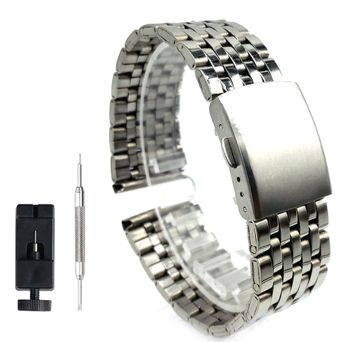 Bracelet de montre en acier inoxydable, 20mm 22mm, métal, remplacement, argent, accessoires de montre ► Photo 1/6