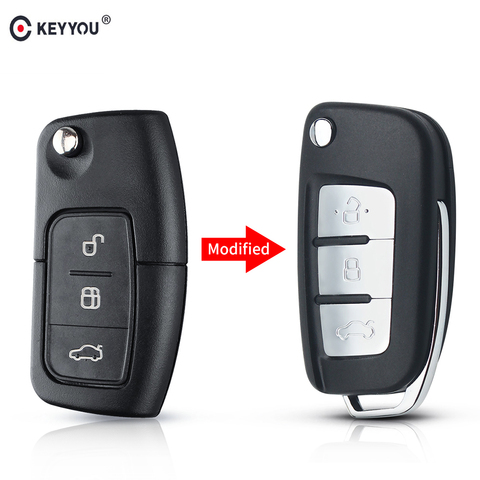 KEYYOU – coque de clé télécommande pliable à 3 boutons, étui pour voiture Ford Focus Fiesta c-max s-max Ka Mondeo Galaxy Fob HU101/FO21 ► Photo 1/6