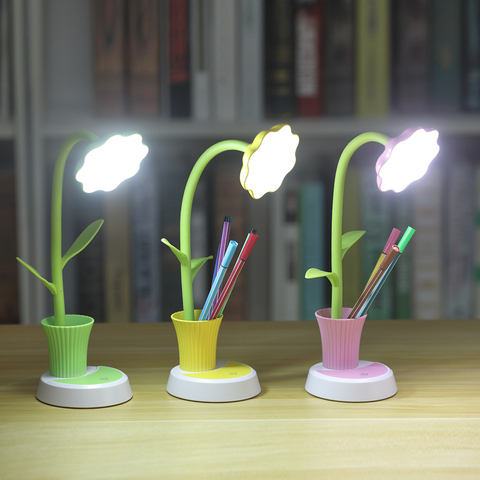 USB rechargeable LED lampe de Table 2 en 1 soleil fleur LED lampe de bureau avec porte-stylo enfants lecture apprentissage oeil protéger veilleuse ► Photo 1/5