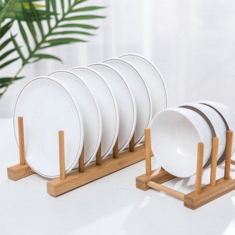 Bambou plat assiettes support égouttoir séchage égouttoir support de rangement support en bois armoires de cuisine organisateur pour plaque/bol/tasse # ► Photo 1/6