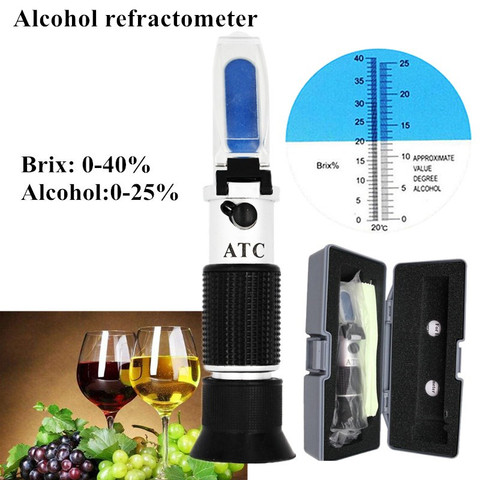 Réfractomètre à alcool portatif Brix, sucre 0-40% alcool 0-25%, compteur de sucre réfractomètre avec boîte de détail, 40% de réduction ► Photo 1/6