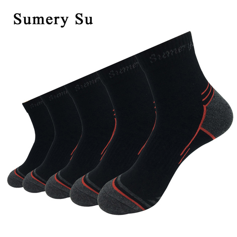 5 paires/lot hommes en cours d'exécution chaussette de basket-ball Sport de plein air coton rouge rayures décontracté Compression noir chaussettes longues ► Photo 1/6