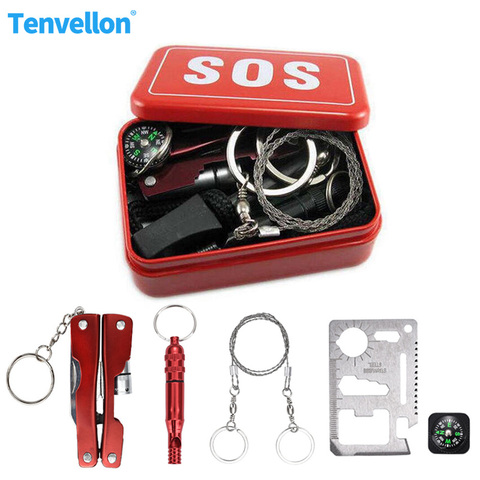 Kit de survie militaire, kit de survie d'urgence en plein air, Camping, boîte d'auto-assistance, SOS pour randonnée, scie, sifflet, boussole ► Photo 1/6