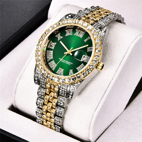 Entièrement Bling AAA diamant montre hommes de luxe mode Quartz hommes montres or argent mâle horloge livraison directe rôle Relogio Masculino ► Photo 1/6