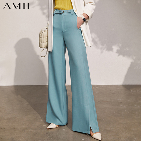 Amii – pantalon minimaliste décontracté pour femme, tenue de bureau, couleur unie, ceinture ample, en mousseline de soie, collection printemps-été 12170111 ► Photo 1/5