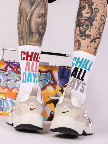 Chaussettes uniques longues avec lettres pour Couples, chaussettes de rue populaires, hip hop, Skateboard, basket-ball, mi-mollet ► Photo 1/5