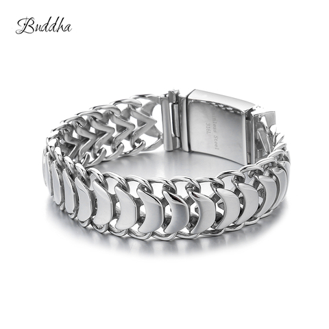 Bracelet bouddha lourd pour homme, 20mm, gourmette cubaine, couleur argent, acier inoxydable 316L, bijoux masculins avec Logo ► Photo 1/6