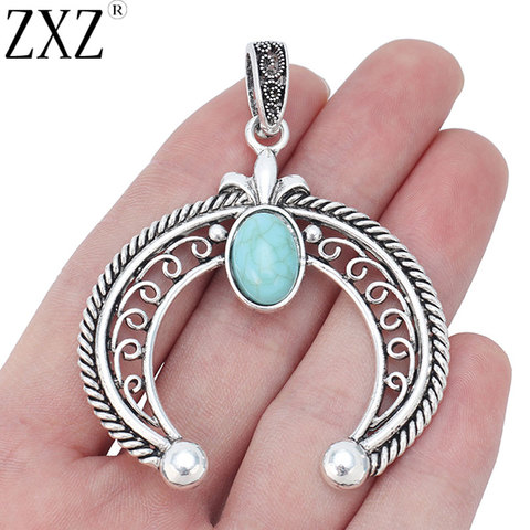 ZXZ 2 pièces grand croissant de lune Double corne Faux Turquoise pierre breloques pendentifs pour collier fabrication de bijoux 67x54mm ► Photo 1/3