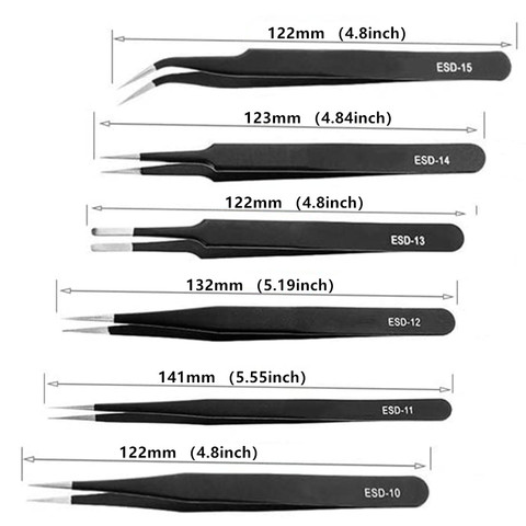 Pincettes antistatiques ESD en acier inoxydable, outils d'entretien, précision industrielle, droites, courbes, outils de réparation ► Photo 1/5