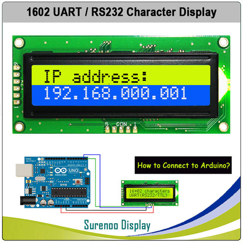 CMOS UART RS232 série 1602 162 16*2 caractères LCD Module écran d'affichage LCM pour Arduino, Support clavier bleu jaune vert ► Photo 1/6