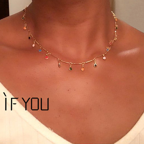 IF YOU – collier ras du cou en pierre pour femmes, style bohème, couleur or, pendentifs, perles, bijoux faits à la main, livraison directe ► Photo 1/6