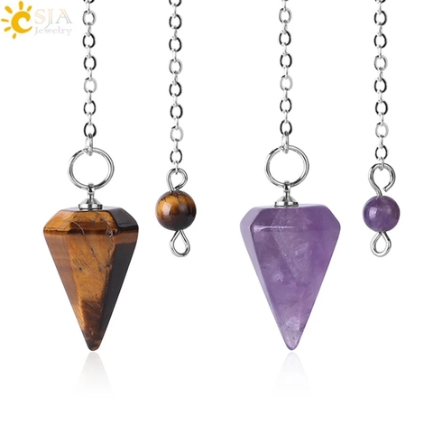 CSJA petite taille Reiki guérison pendules pierres naturelles pendentif amulette cristal méditation pendule Hexagonal pour hommes femmes F366 ► Photo 1/6