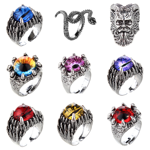 Bagues rétro gothiques Punk pour hommes, en alliage, tendance, œil de chat, pierre masculine, bijoux, accessoires d'halloween, bague ouverte et réglable ► Photo 1/6