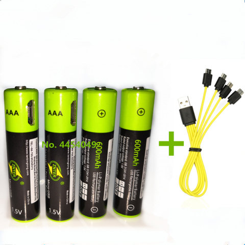 4 pièces nouveau ZNTER 1.5V 600mAh AAA batterie Rechargeable USB batterie au Lithium polymère Rechargeable avec Micro câble USB Charge rapide ► Photo 1/6