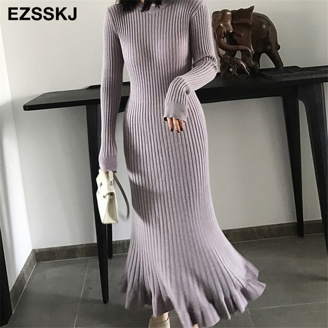 2022 automne hiver épais sirène maxi pull robe femmes o-cou long pull robe élégante femme a-ligne mince sexy robe en tricot ► Photo 1/6