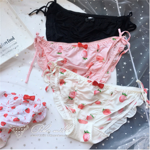 SP & CITY-sous-vêtement à motif de fraises, doux et Sexy pour femmes, à motif japonais, à volants et nœud, culotte en soie, Lingerie pour femmes ► Photo 1/6