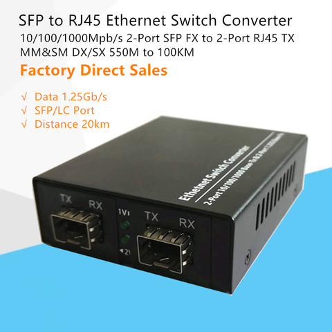 Gofiberasy – convertisseur de média Fiber optique SFP à RJ45, commutateur Ethernet G1000S-2SFP-2TX avec 2 ports SFP à 2 ports RJ45 TX ► Photo 1/6