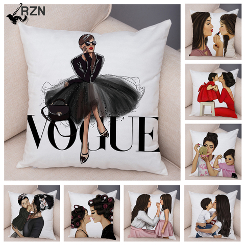 Mode Super maman et bébé taie d'oreiller Vogue dessin animé housse de coussin pour canapé maison voiture doux en peluche décor maman enfants taie d'oreiller ► Photo 1/6