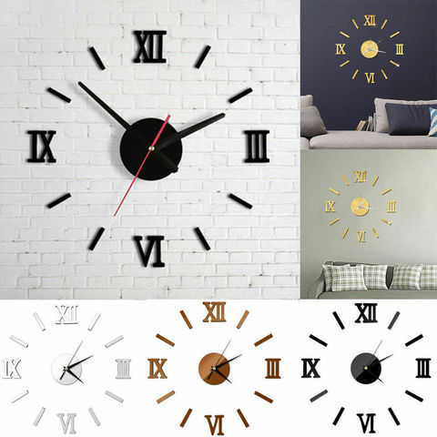 Horloge murale géante 3D avec chiffres romains, horloge murale géante 3D avec miroir et autocollant pour décoration de la maison ► Photo 1/6