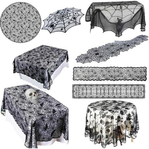 Décoration d'halloween en dentelle toile d'araignée squelette crâne nappe noire cheminée manteau écharpe événement fête décoration fournitures ► Photo 1/6