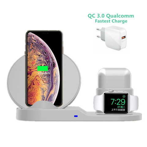 3 en 1 10W chargeur rapide sans fil Station d'accueil charge rapide pour iPhone XR XS Max 8 pour Apple Watch 3 4 5 pour AirPods pour Samsung ► Photo 1/6