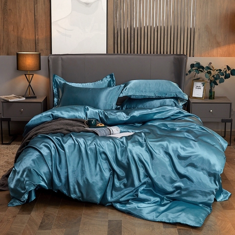 Ensemble de literie couleur unie luxe Kit de literie satin soie housse de couette ensemble Twin Queen King Size ensemble de lit 2 pièces/3 pièces/4 pièces ► Photo 1/6