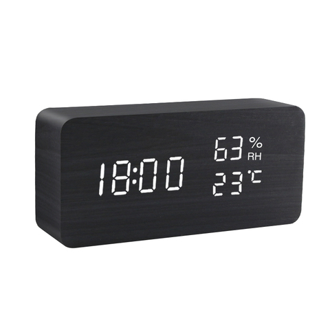 Réveil LED Numérique EN BOIS USB/AAA alimenté Table Montre Avec Jauge De Température Et D'humidité Contrôle Vocal Snooze Horloges de Bureau ► Photo 1/6