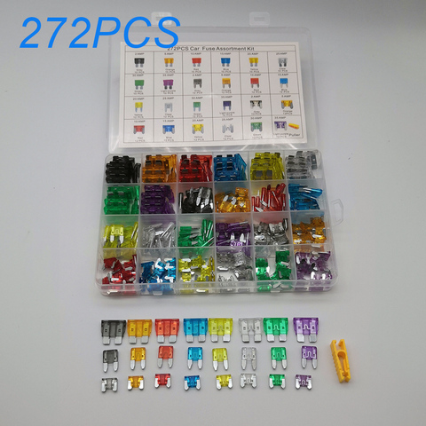 272 pièces fusibles de voiture 2A 3A 5A 7.5A 10A 15A 20A 25A 30A 35A Amp avec assortiment de clips de boîte ► Photo 1/6