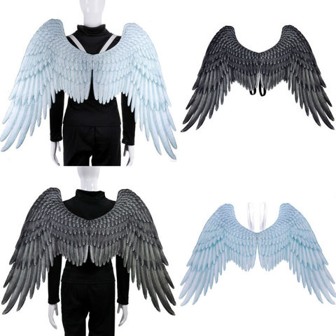 Jolie plume d'ange féerique avec ailes, tenue fantaisie d'halloween pour enterrement de vie de jeune fille, fournitures de fête, à la mode, noir et blanc ► Photo 1/6