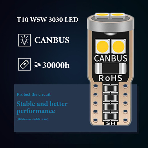 Lumière d'intérieur de voiture, 1 pièce W5W LED T10 LED canbus, 194 501 6 SMD 3030, LED, lampe d'instrument, ampoule, lumière compensée, sans erreur 12V 6000K ► Photo 1/6