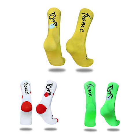 Nouveau Vélo Chaussettes Lettre Chaussettes De Sport Respirant Compression Extérieur Pro Concurrence Vélo Chaussettes Hommes Calcetines Ciclismo ► Photo 1/4