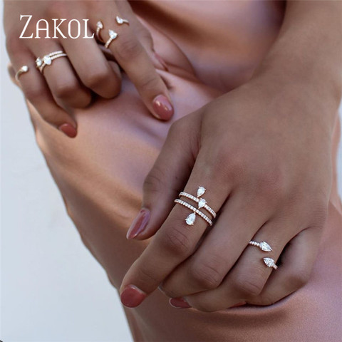 ZAKOL – bagues ouvertes empilables avec cristal de Zircon cubique pour femmes, bijoux de luxe élégants pour fête de mariage, FSRP2145 ► Photo 1/6