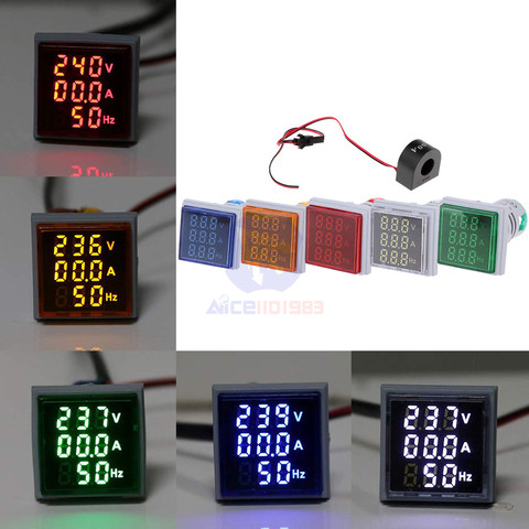 Voltmètre numérique à LED carré de 22mm, ampèremètre Hertz AC 60-500V 0-100A 20-75Hz, tension actuelle, indicateur de fréquence avec bobine ► Photo 1/6