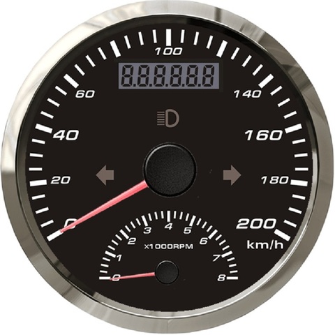 Compteur de vitesse GPS 85mm étanche 200km/h avec tachymètre 0-8000 tr/min odomètre avec antenne GPS kilométrage rétro-éclairage ambre 12V/24V ► Photo 1/6