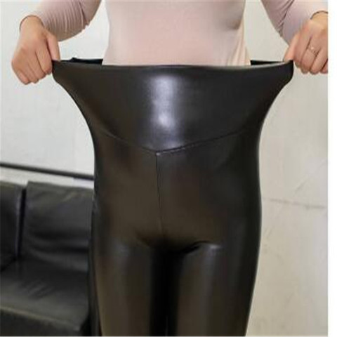 Femme surdimensionné hiver imperméable à l'eau taille élastique Stretch Plus velours épais Pu crayon pantalon dame haute chaude Leggings pantalon ► Photo 1/6