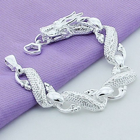 Mens Bracelet Bracelet 925 Argent Blanc Chinois Dragon Chaîne Bracelets Hommes Haute Qualité Bijoux Pulseira Mâle Y139 ► Photo 1/6