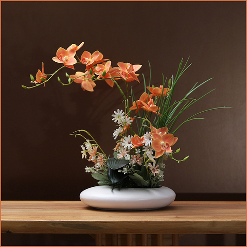 Vase en céramique moderne, faux fleur, Simulation d'orchidées, figurine florale, ameublement du salon, artisanat, pour Table basse, décoration florale ► Photo 1/6