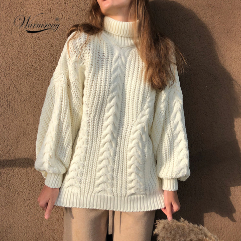 Pull à col roulé et manches lanternes pour femme, chandail surdimensionné de haute qualité, style européen, collection automne-hiver 2022, C-281 ► Photo 1/6