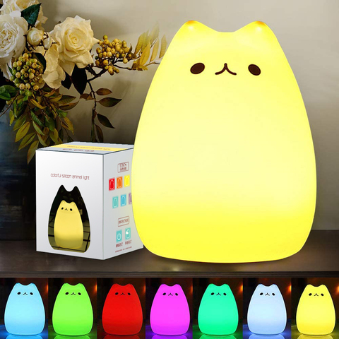 Free_on veilleuse pour enfants Silicone tactile capteur lampe à LED pour enfants cadeau 7 couleurs 2 modes chat LampFor maison chambre décor ► Photo 1/6