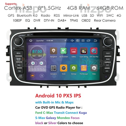 Autoradio Android 10, Octa Core, 4 go/64 go, GPS, lecteur multimédia stéréo, DVD, pour voiture FORD Focus (S-MAX, C-MAX), Mondeo, Galaxy Kuga ► Photo 1/6