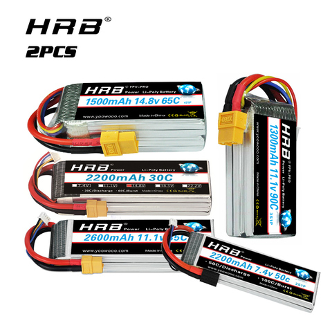 Batteries HRB 3S 4s, lot de 2 batteries 11.1v, 1300mah, 1500mah, 1800mah, 2200mah, 60C RC, pour voiture traxxas, camion Fpv, bateau ► Photo 1/6