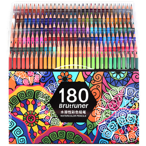 Ensemble de crayons aquarelle professionnels multicolores, 180 couleurs, crayons de couleur douce en bois pour peinture artistique et croquis, fournitures scolaires d'art ► Photo 1/6