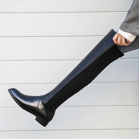 Bottes hautes en cuir véritable, chaussures chaussettes longues pour femme, bottes printemps-hiver, décontracté ► Photo 1/6