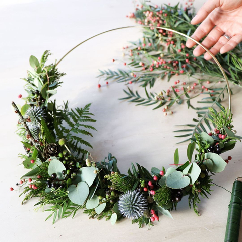 Bricolage métal/rotin couronne fleurs artificielles herbe feuille guirlande pour fête de mariage fausses plantes noël pâques anniversaire décor ► Photo 1/6